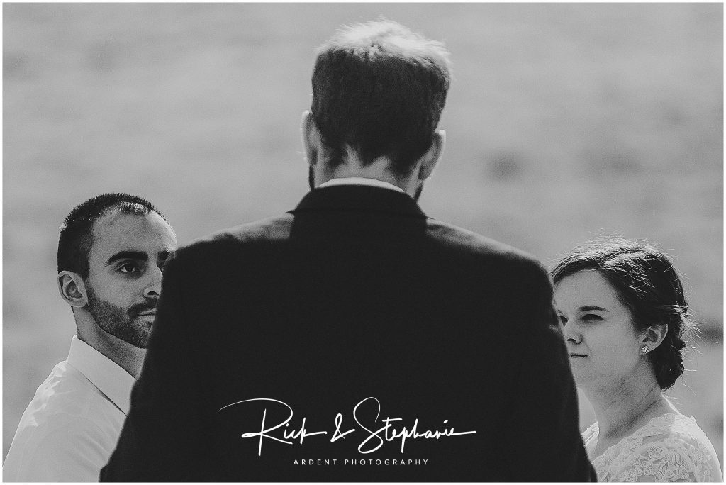 Wedding couple looking at their officiant during their Cheyenne Wyoming Wedding Ceremony.