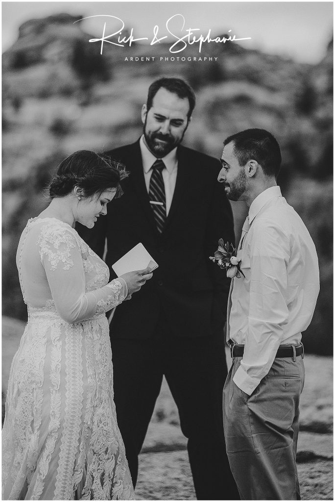 Bride reading her vows to the groom during their elopement in Wyoming.