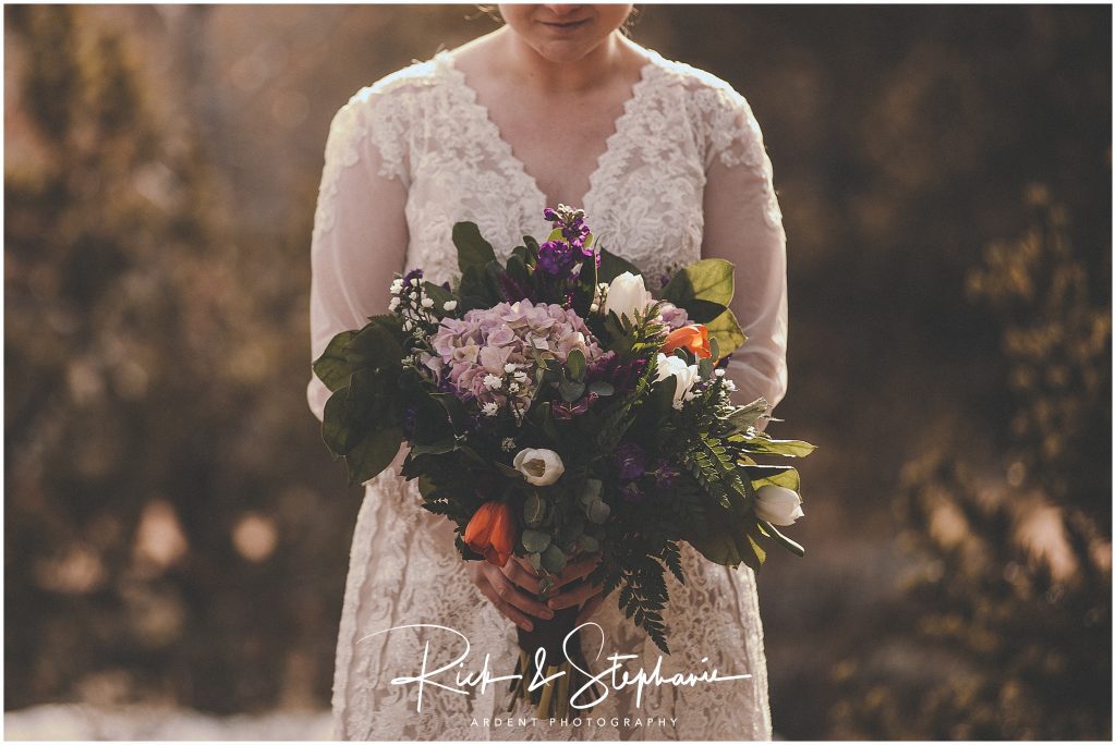 Bridal bouquet from The Wild Rose in Laramie wyoming used for this Vedauwoo elopement.