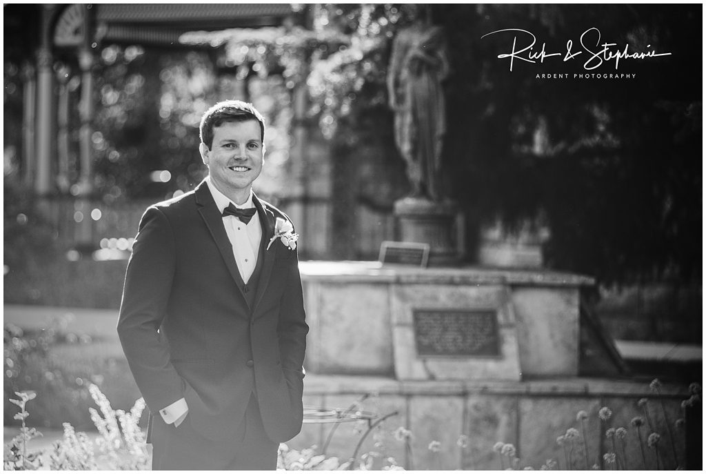 Dapper groom having his portrait taken during their Ivinson Mansion wedding.